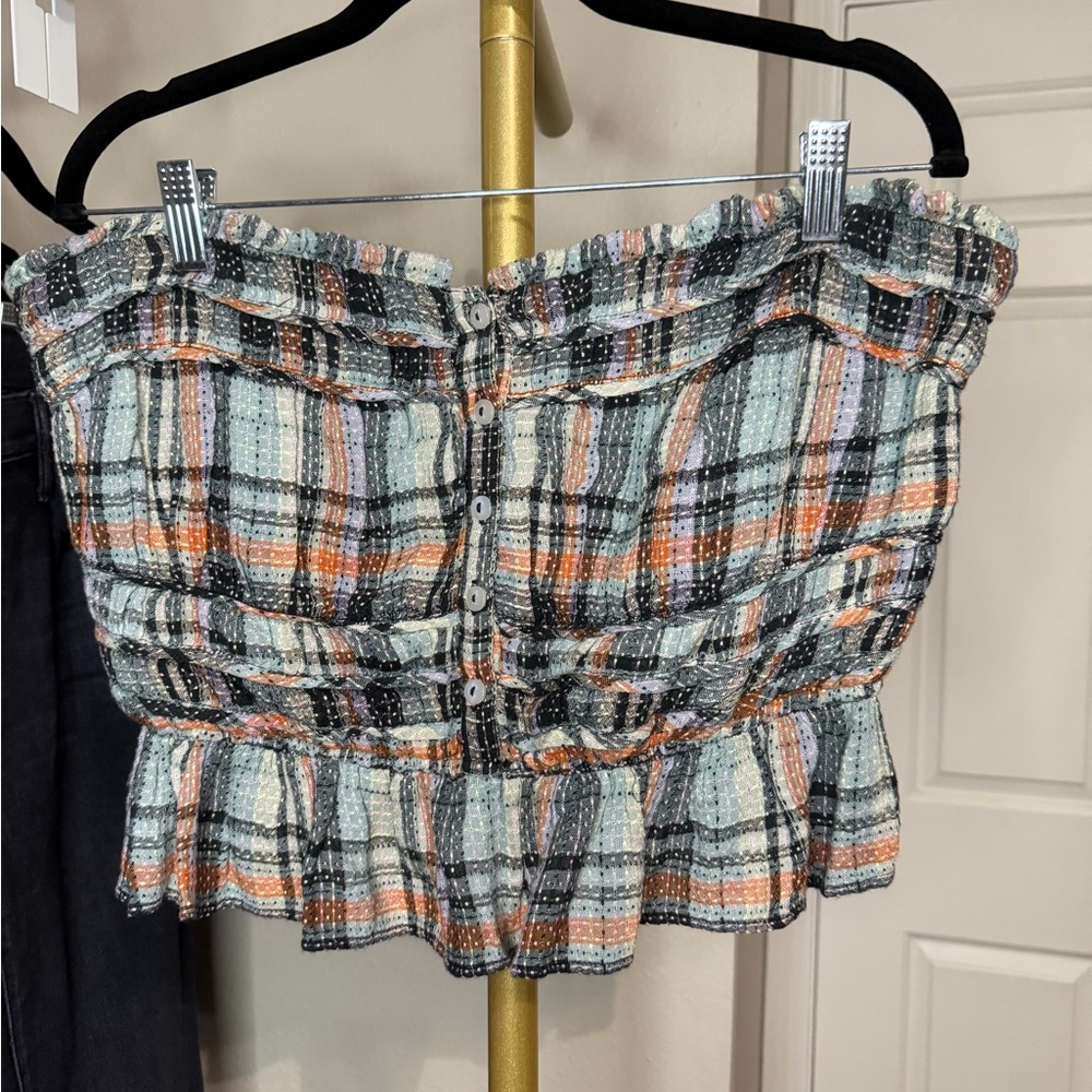 FREE PEOPLE Plaid Strapless Tube Top